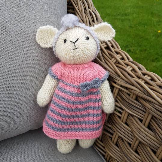 Wool Lamb Teddy - pink & grey stripe dress with headband